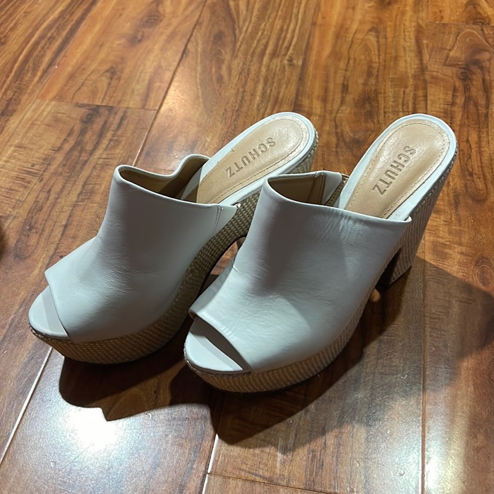 SCHUTZ Platform Sandal Dandra Slide Mule White Leather 9